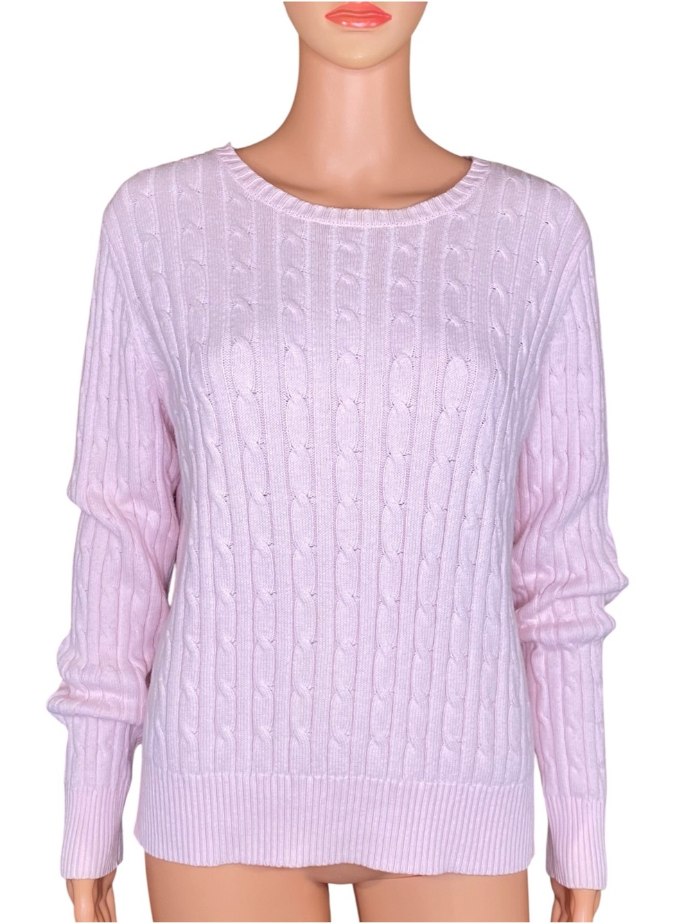 St. John's Bay Pink Cable Knit Sweater Crewneck Cozy Warm Long Sleeve L